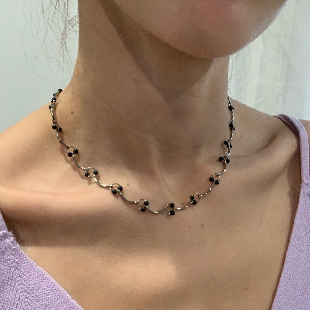 Sterling Silver Black Bead Y2K Necklace